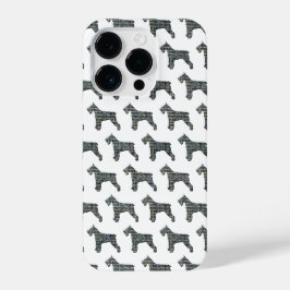 Schnauzer Niedlich Hunde Silhouette Grid White iPhone 14 Pro Hülle