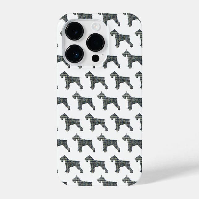 Schnauzer Niedlich Hunde Silhouette Grid White iPhone 14 Pro Hülle (Rückseite)