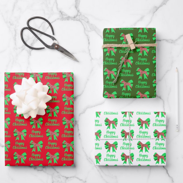 Schnauzer Niedlicher Weihnachtshund & Bow 3 Farbe Geschenkpapier Set (Vorderseite)