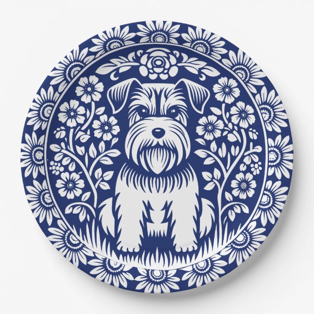 Schnauzer oder Norfolk Terrier Bezaubernde Kunst,  Pappteller (Vorderseite)