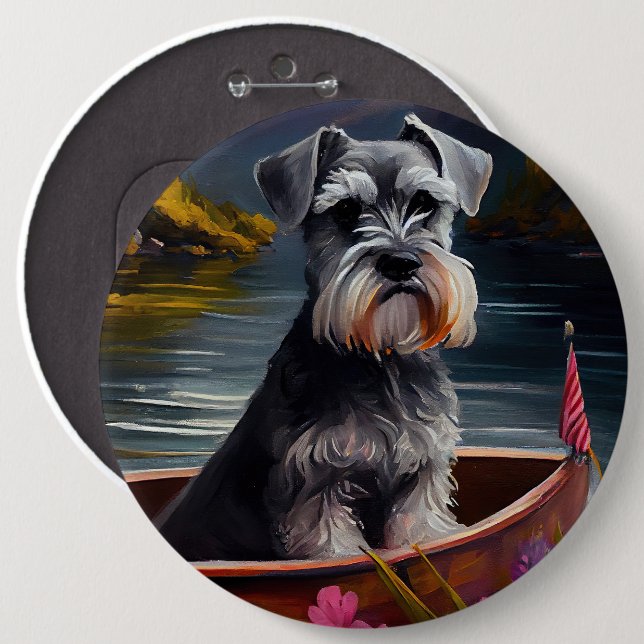 Schnauzer on a Paddle: Ein Landschaftliches Abente Button (Vorne & Hinten)
