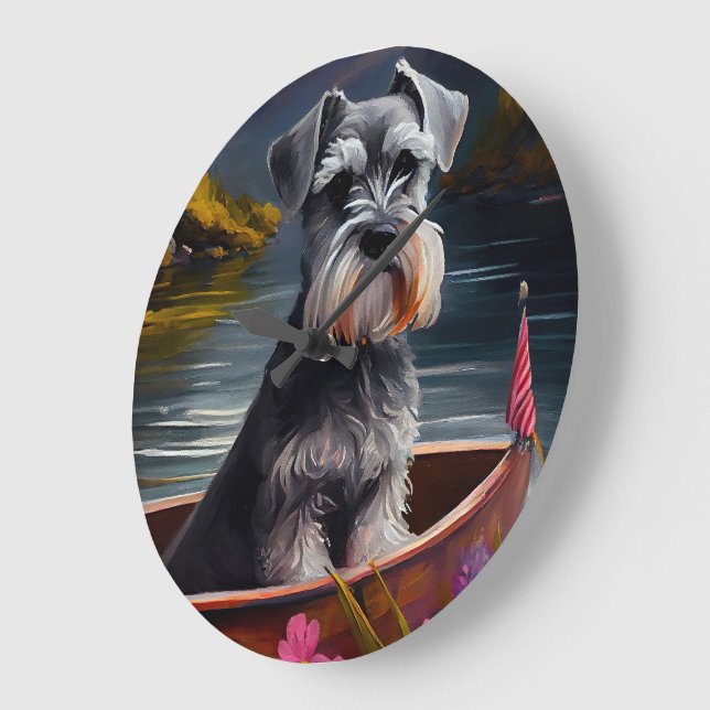 Schnauzer on a Paddle: Ein Landschaftliches Abente Große Wanduhr (Winkel)