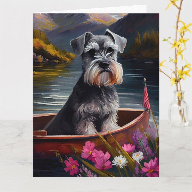 Schnauzer on a Paddle: Ein Landschaftliches Abente Karte (Gelbe Blume)