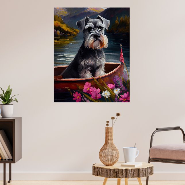 Schnauzer on a Paddle: Ein Landschaftliches Abente Poster (Wohnzimmer 3)