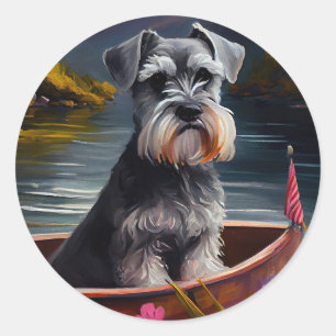 Schnauzer on a Paddle: Ein Landschaftliches Abente Runder Aufkleber