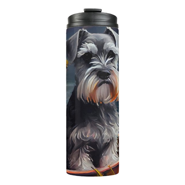 Schnauzer on a Paddle: Ein Landschaftliches Abente Thermosbecher (Vorderseite)