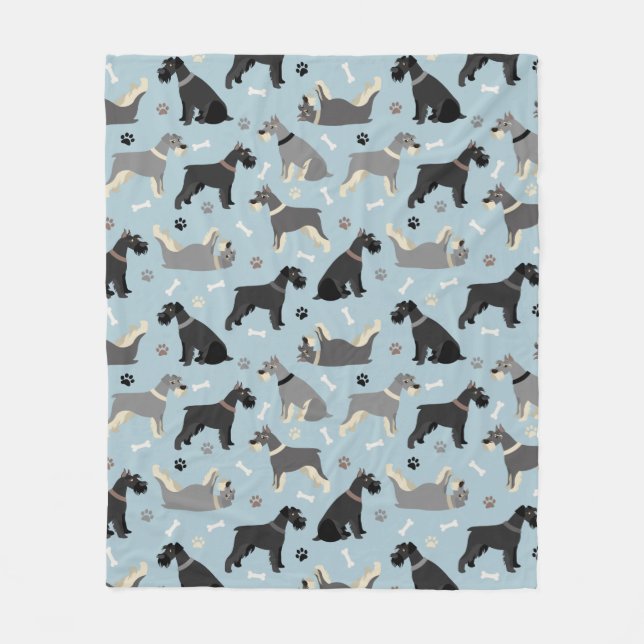 Schnauzer Paws und Knochen Fleecedecke (Vorderseite)