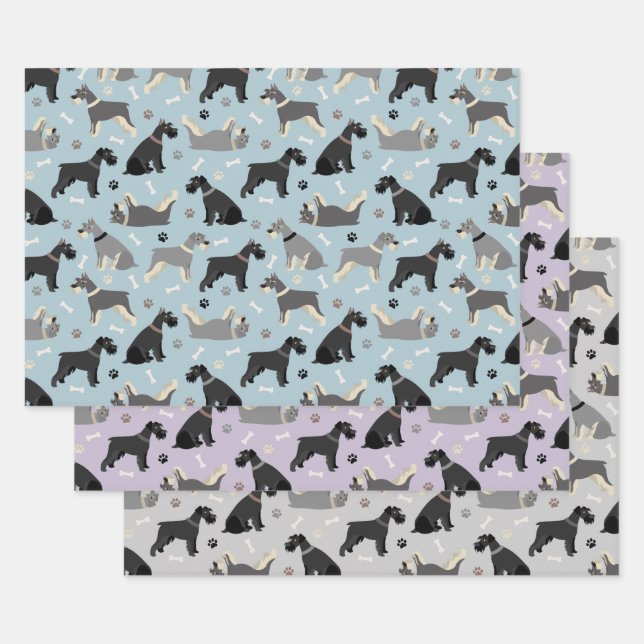 Schnauzer Paws und Knochen Geschenkpapier Set (Set)
