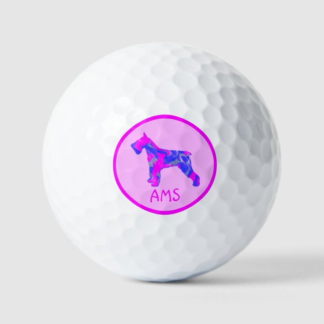 Schnauzer Pink Silhouette Monogram Golfball (Vorderseite)