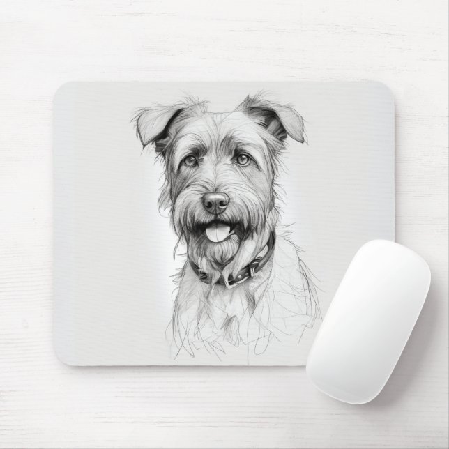 Schnauzer Portrait Sketch Mousepad (Mit Mouse)