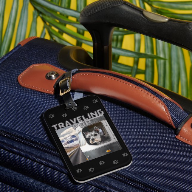 Schnauzer Pup Black Luggage Tag Gepäckanhänger (Vorderseite Insitu 1)