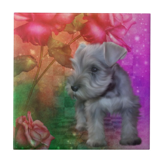 Schnauzer Puppy Dog Tierart Fliese (Vorderseite)
