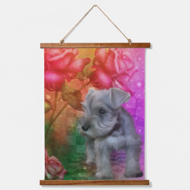 Schnauzer Puppy Dog Tierart Wandteppich Mit Holzrahmen (Vorderseite)