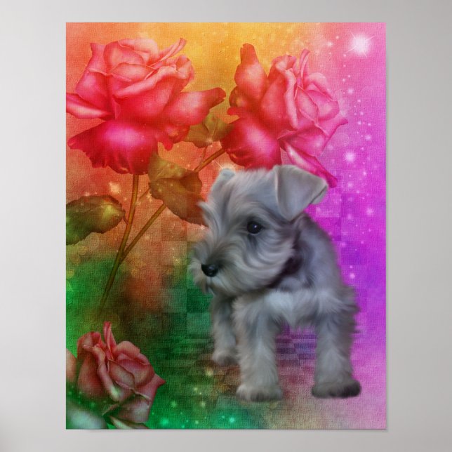 Schnauzer Puppy Fantasy Rose Hund Poster (Vorne)