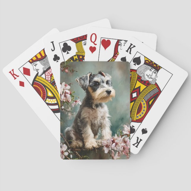 Schnauzer Puppy Spring Cherry Blossoms Spielkarten (Rückseite)