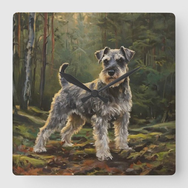 Schnauzer  quadratische wanduhr (Vorderseite)