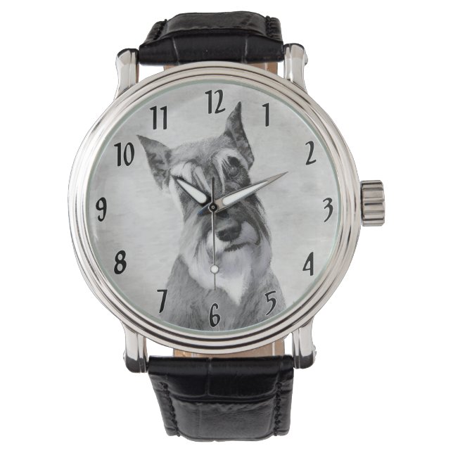Schnauzer (Riese) - Niedliche Original Hunde Kunst Armbanduhr (Vorderseite)