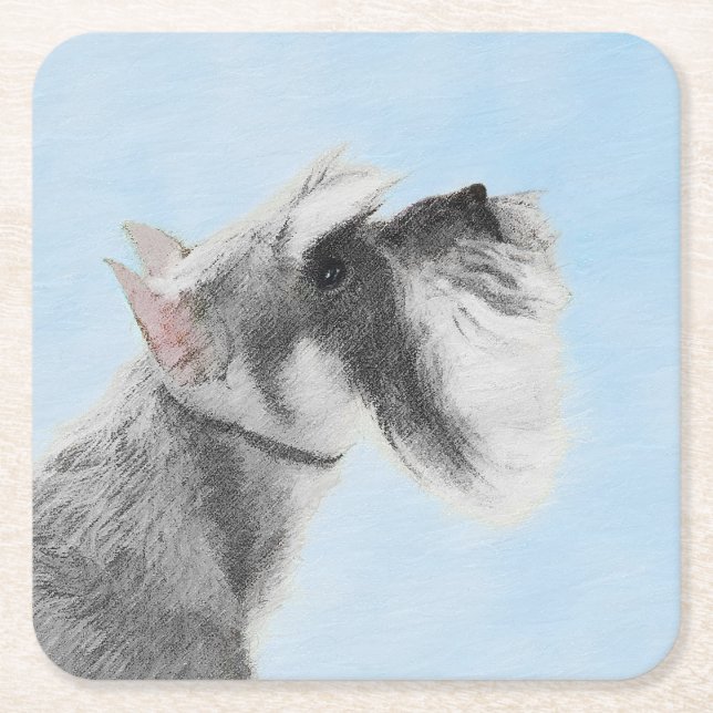 Schnauzer (Riese, Standard) Malerei - Hundekunst Rechteckiger Pappuntersetzer (Vorderseite)