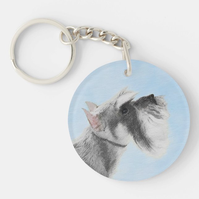 Schnauzer (Riese, Standard) Malerei - Hundekunst Schlüsselanhänger (Vorderseite)