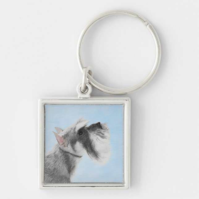 Schnauzer (Riese, Standard) Malerei - Hundekunst Schlüsselanhänger (Vorne)