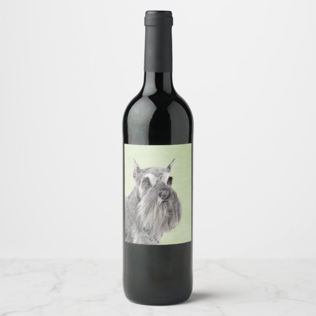 Schnauzer (Riese, Standard) Malerei - Hundekunst Weinetikett (Vorderseite)