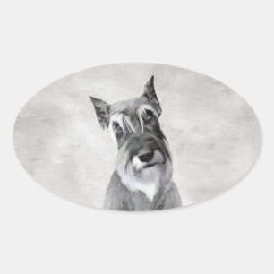 Schnauzer (Riesenmalerei) - Hundekunst Ovaler Aufkleber