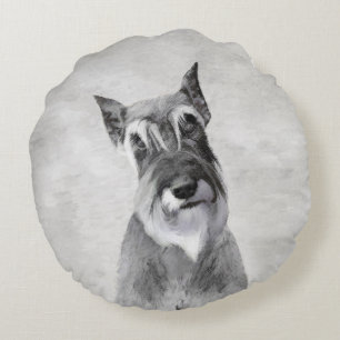 Schnauzer (Riesenmalerei) - Hundekunst Rundes Kissen