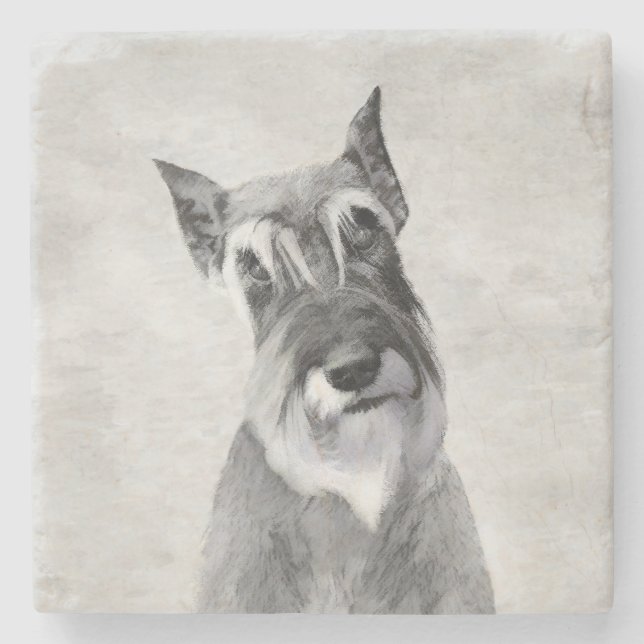 Schnauzer (Riesenmalerei) - Hundekunst Steinuntersetzer (Vorderseite)