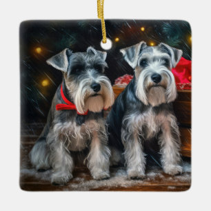 Schnauzer Schneebedeckter Schlitten Weihnachtsdeko Keramikornament