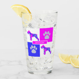 Schnauzer Silhouette Dog & Paw Pink Blue Square Glas