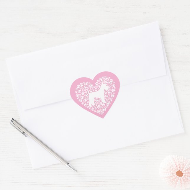 Schnauzer Silhouette Heart Paws Print - Dog Lover Herz-Aufkleber (Umschlag)