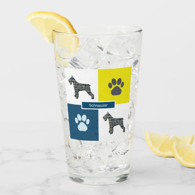 Schnauzer Silhouette Hund & Paw Y&B Grid Glas (Vorderseite Ice)