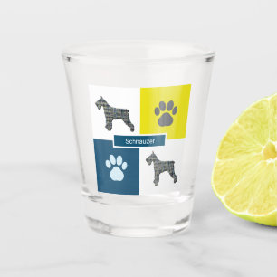 Schnauzer Silhouette Hund & Paw Y&B Grid Schnapsglas