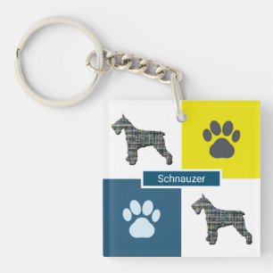 Schnauzer Silhouette Hund & Pfoten Gelb & Blau Gri Schlüsselanhänger