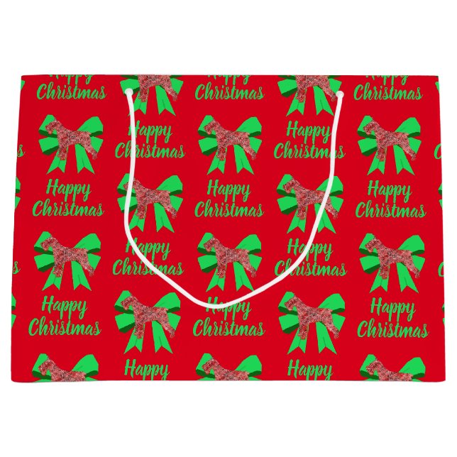 Schnauzer Silhouette Red Christmas Dog & Green Bow Große Geschenktüte (Vorderseite)
