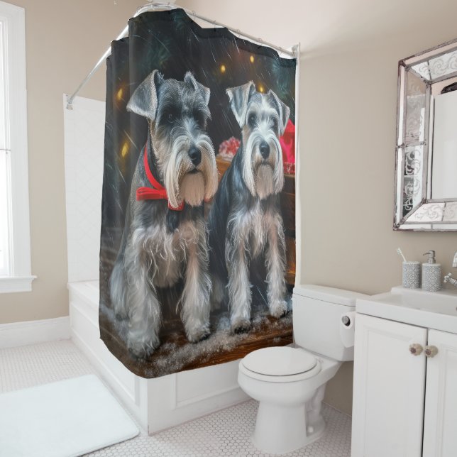 Schnauzer Snowy Sleigh Weihnachtsdekor Duschvorhang (Beispiel)
