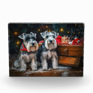 Schnauzer Snowy Sleigh Weihnachtsdekor Fotoblock