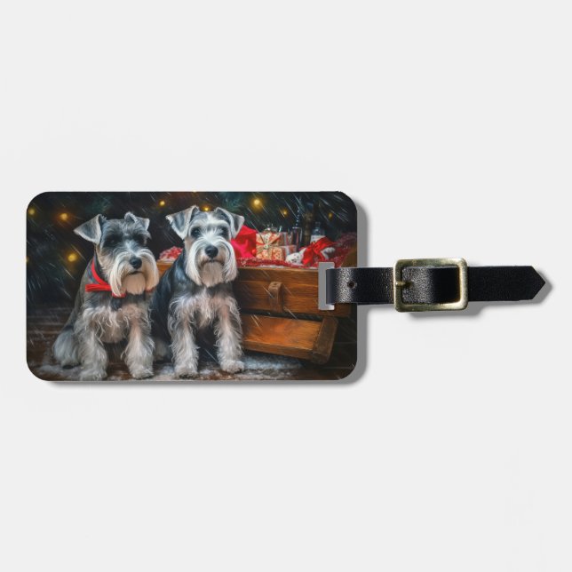 Schnauzer Snowy Sleigh Weihnachtsdekor Gepäckanhänger (Vorderseite horizontal)
