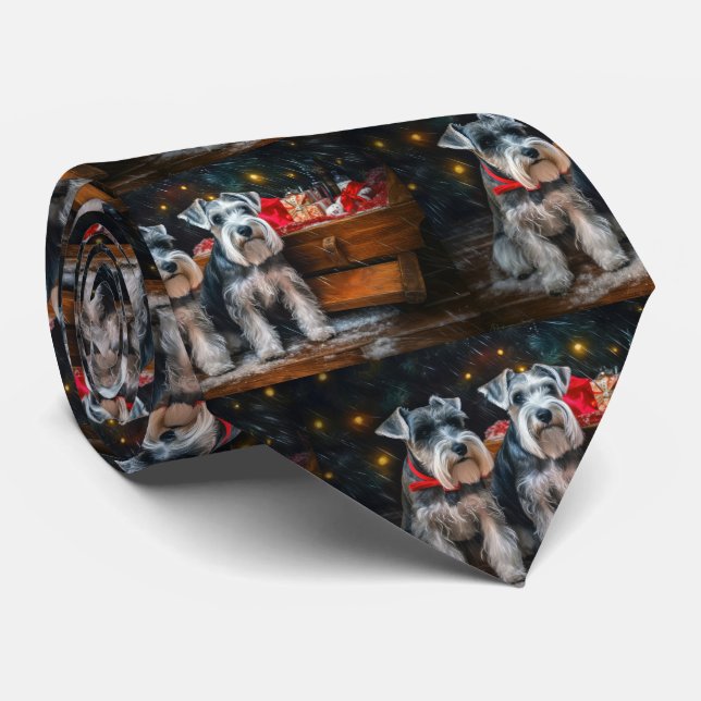 Schnauzer Snowy Sleigh Weihnachtsdekor Krawatte (Gerollt)