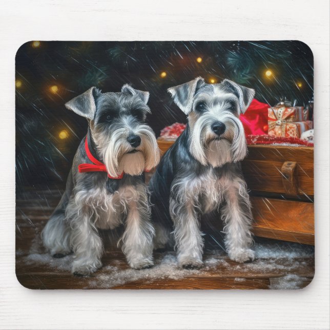 Schnauzer Snowy Sleigh Weihnachtsdekor Mousepad (Vorne)