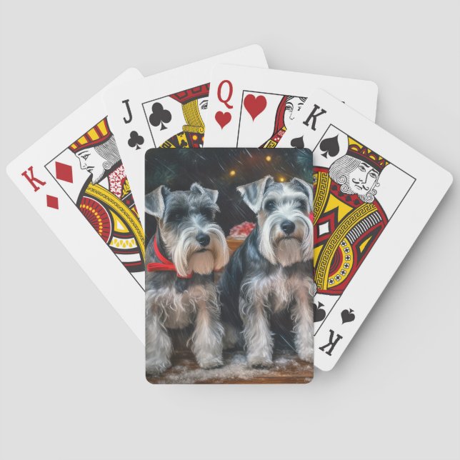 Schnauzer Snowy Sleigh Weihnachtsdekor Spielkarten (Rückseite)