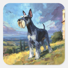 Schnauzer sonnige Landschaft Landschaftskunst Quadratischer Aufkleber