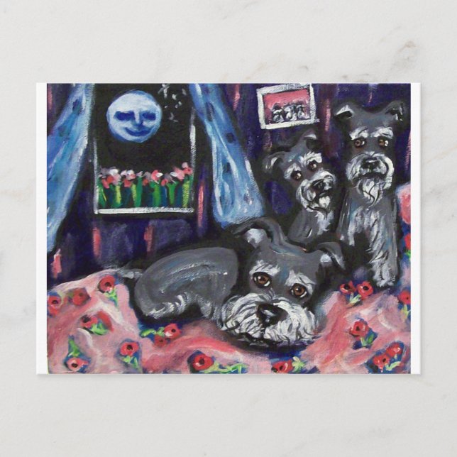 Schnauzer spüren den blauen Mond Postkarte (Vorderseite)