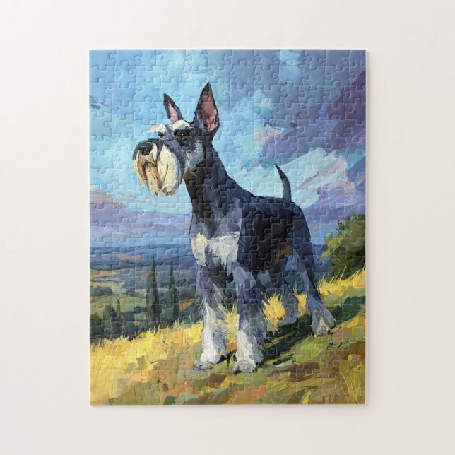 Schnauzer Sunlit Countryside Landscape Art (Vertikal)