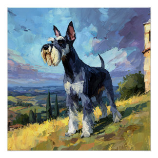 Schnauzer Sunlit Countryside Landscape Art Poster
