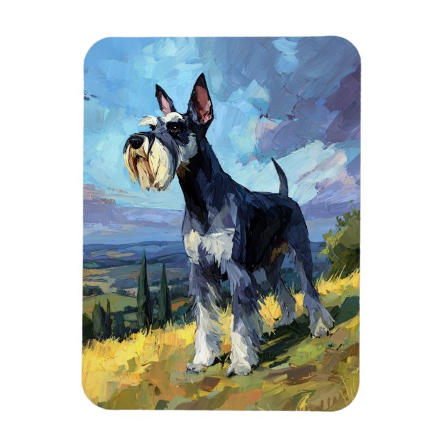 Schnauzer Sunlit Countryside Landscape Flexible Magnet (Vertikal)