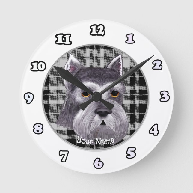 Schnauzer-Uhr Runde Wanduhr (Vorderseite)