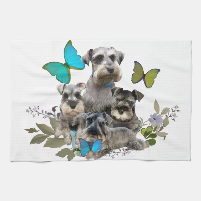 Schnauzer und Schmetterlingsgeschenke und -kleid Handtuch (Horizontal)