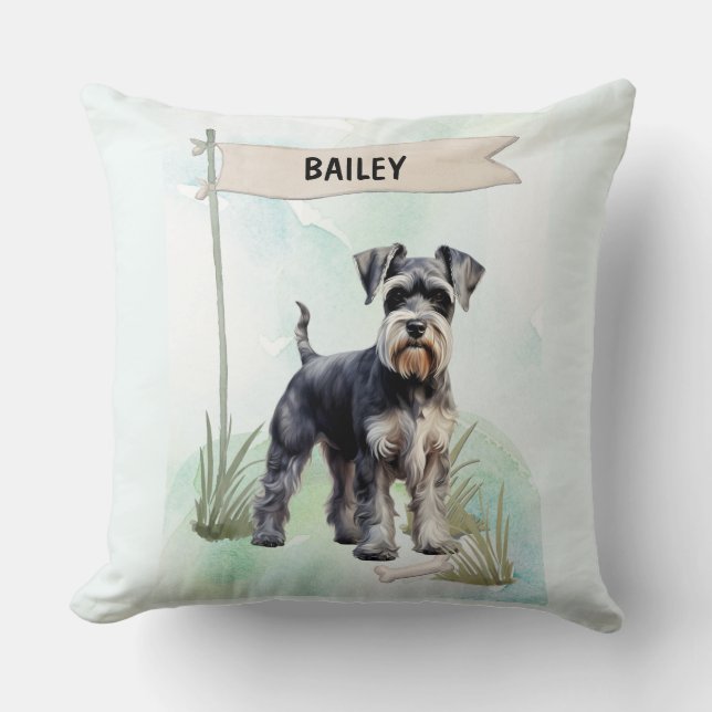 Schnauzer Watercolor Personalized Dog Kissen (Vorderseite)