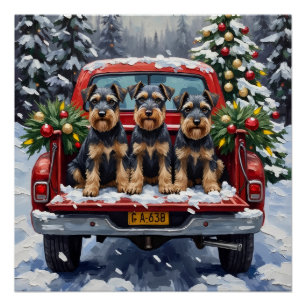 Schnauzer Weihnachten Roter LKW Urlaub Poster